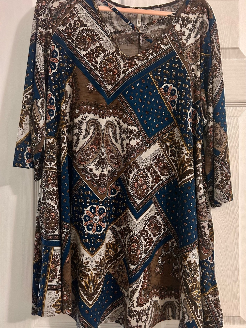 Women’s Paisley Print Tunic Top in Blue and Brown